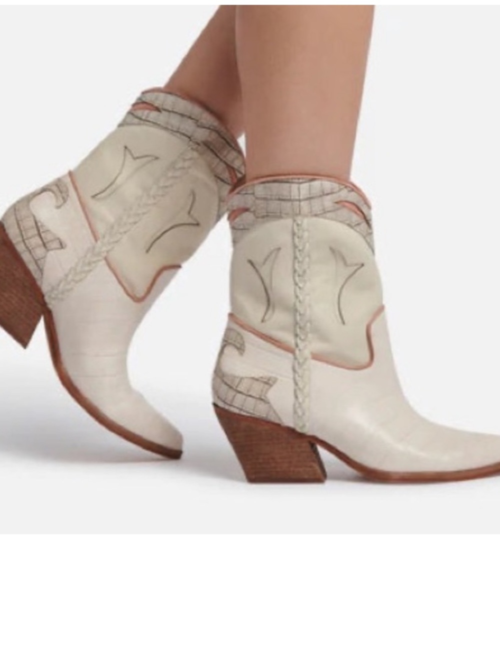 Dolce Vita Loral Ivory Croc-Print Leather Western Ankle Boots Size 9